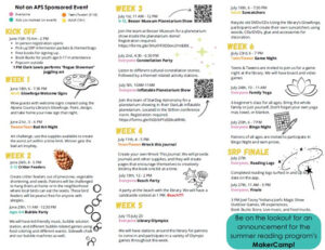 Summer Reading Program Calendar of Events graphic
